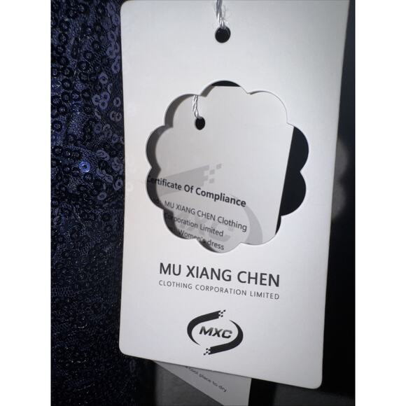 MXC My Xiang Chen Formal Blue Sequin Spaghetti Strap Dress Lace-up Back SX 4 NEW - Picture 8 of 9